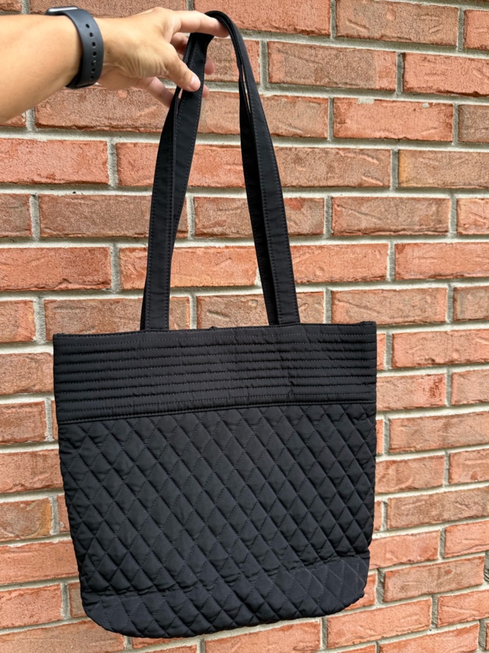 Vera Bradley Microfiber Quilted Tote Bag in black. Purse. - Picture 3 of 10